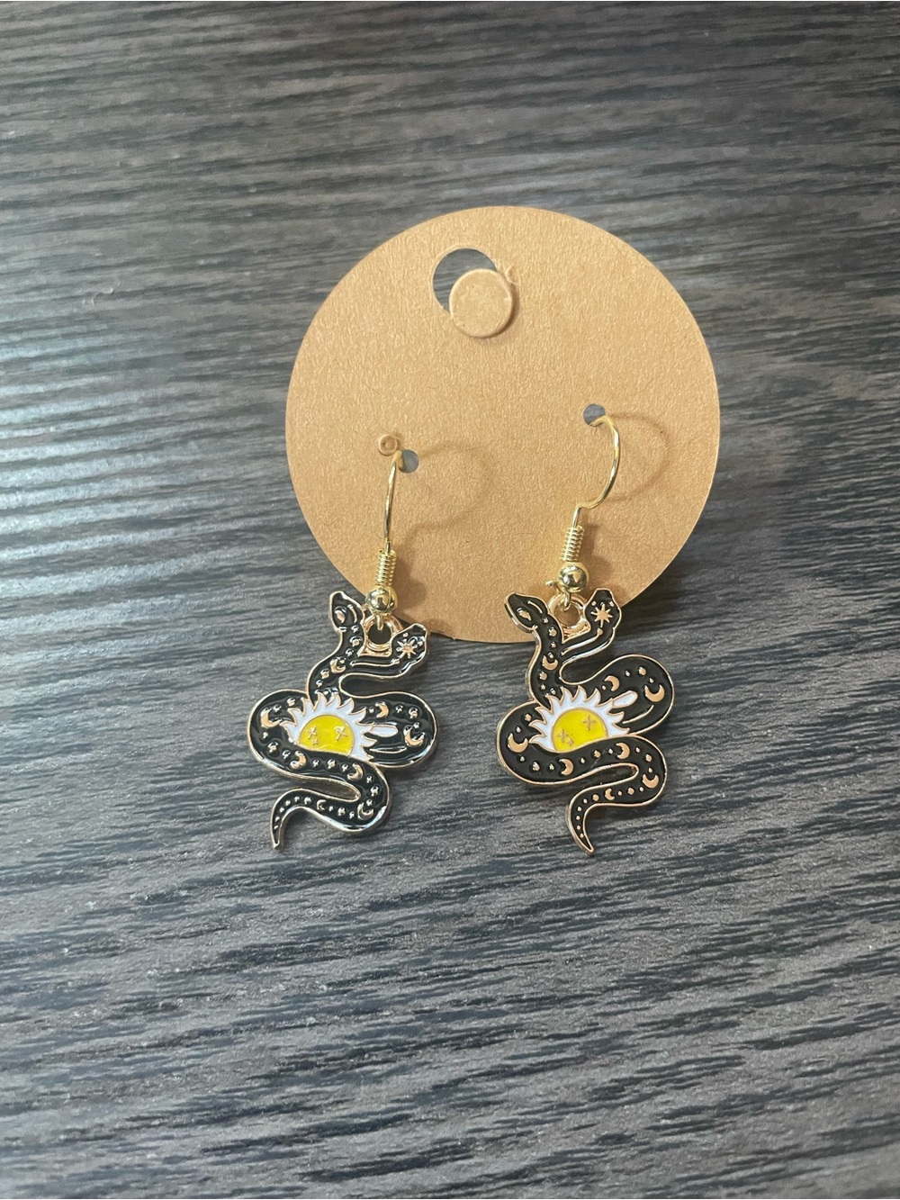 Black Snake Sun Enamel Drop Earrings